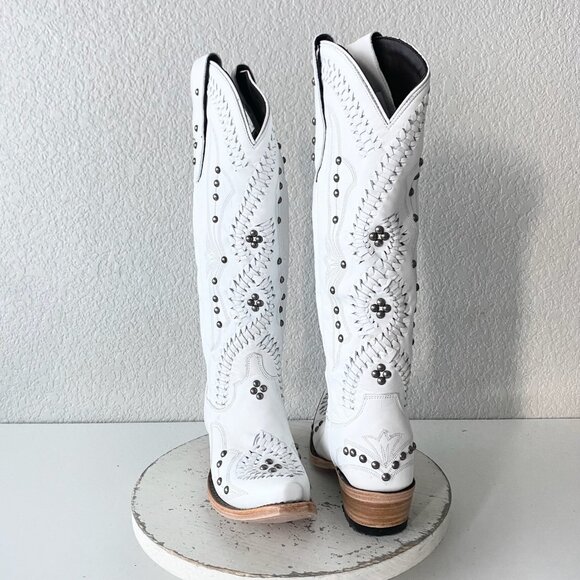 Lane COSSETTE Womens White Cowboy Boots 6.5 Western Cowgirl Mid Calf Pointed Toe - Picture 11 of 11
